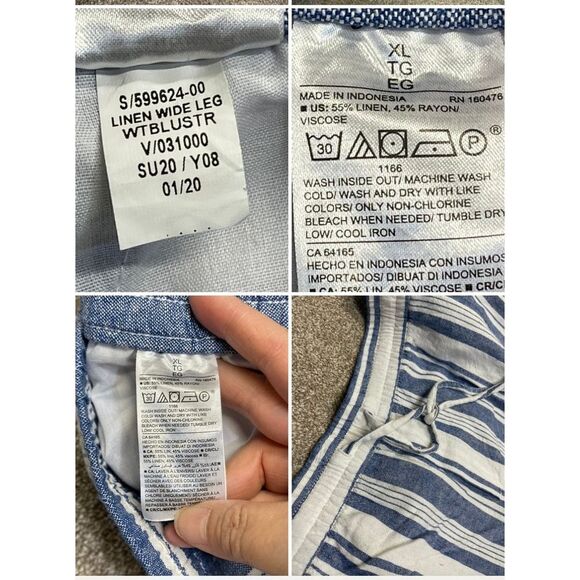 Old navy Womens wide leg pin striped pull on pants sz X-Large linen blend - Picture 10 of 12